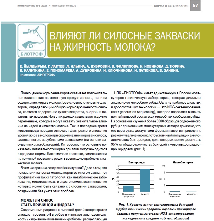 ВЛИЯЮТ ЛИ СИЛОСНЫЕ ЗАКВАСКИ НА ЖИРНОСТЬ МОЛОКА?