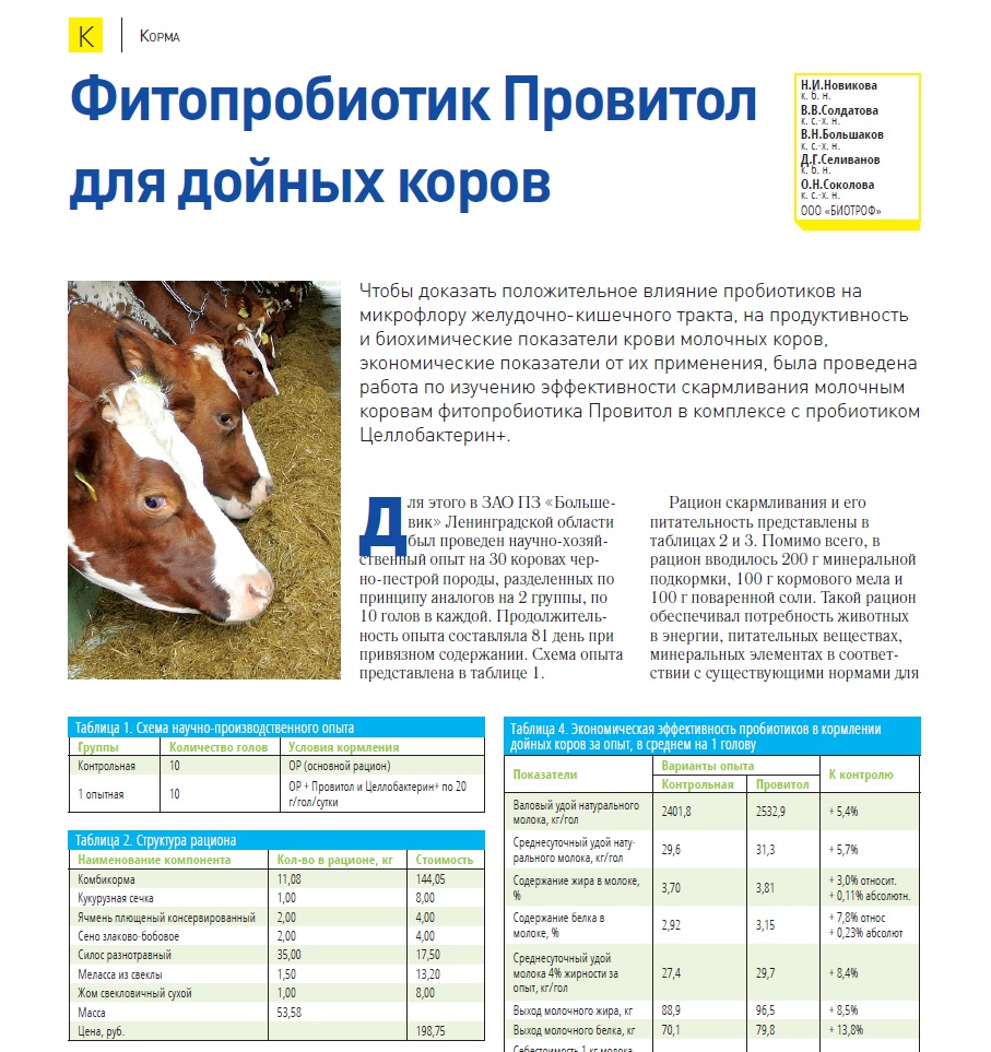 Фитопробиотик Провитол для дойных коров
